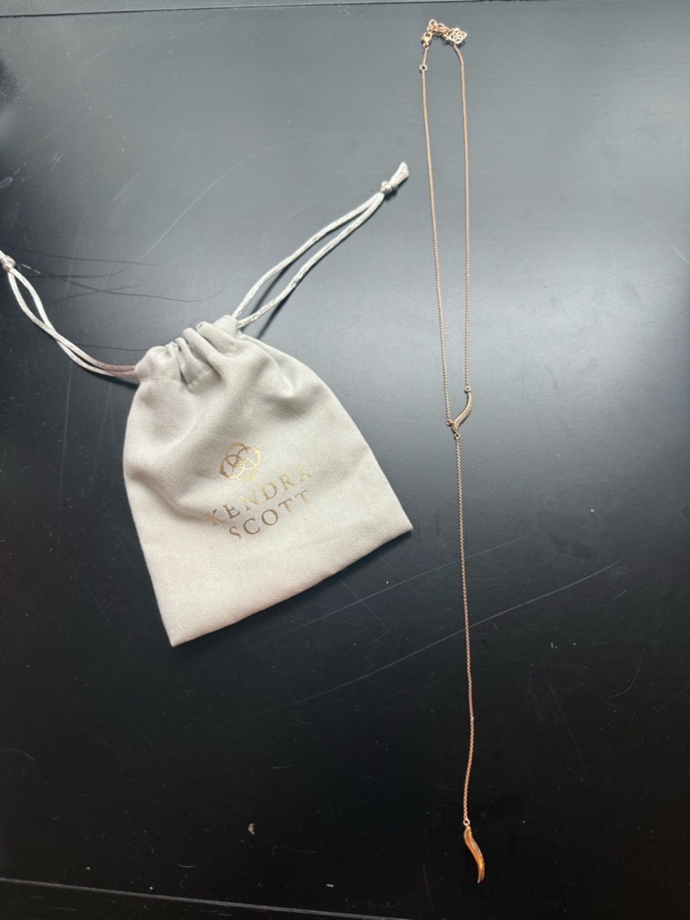 Kendra Scott Rose Gold Long Pendant Necklace with Logo Pouch